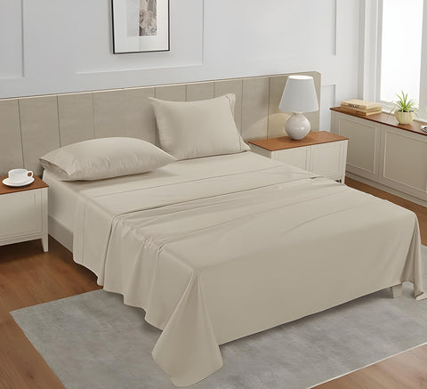 Lane Linen 500TC 100% Cotton Caligo Queen Fitted Satin Sheet Set - Ivory