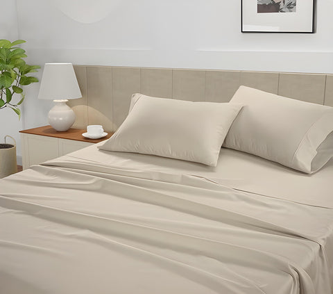 Lane Linen 500TC 100% Organic Cotton Caligo Cal King Bedsheet Set - Ivory