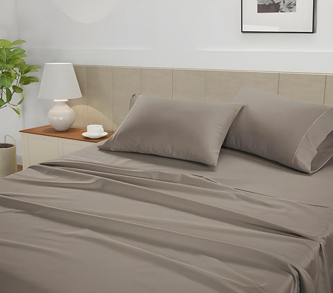 Lane Linen 500TC 100% Cotton Caligo Queen Fitted Satin Sheet Set - Taupe