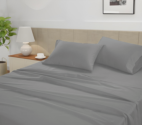 Lane Linen 500TC 100% Organic Cotton Caligo Cal King Bedsheet Set - Silver