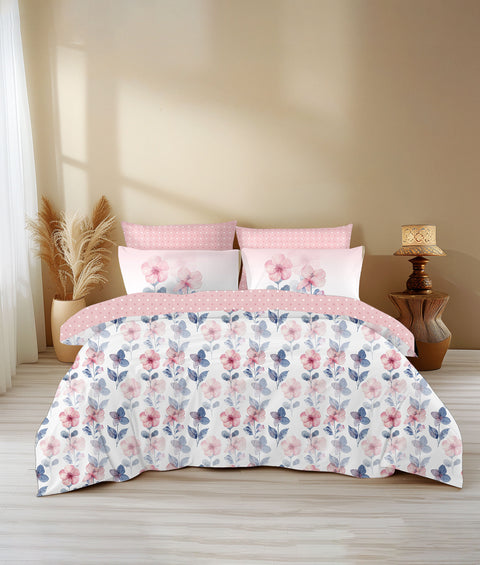 Morrison Bloom 100% Cotton Digitally Printed King Bed Sheet Set – Pink & Blue Floral