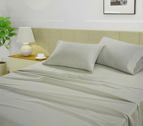 Lane Linen 500TC 100% Cotton Caligo King Flat Satin  Bedsheet Set - Mineral - Lane Linen