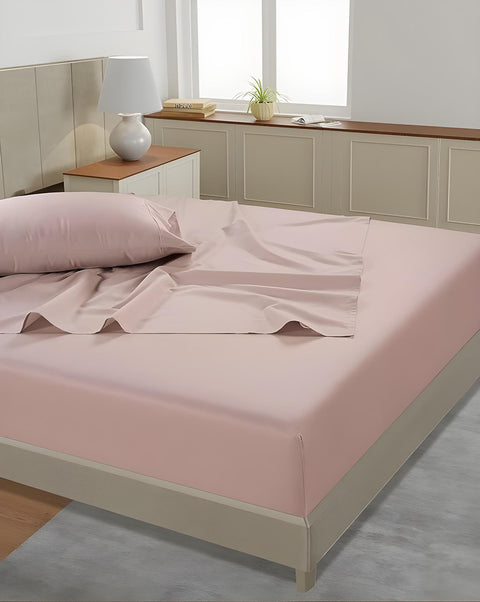 Lane Linen 500TC 100% Cotton Caligo King Flat Satin Bedsheet Set - Sepia Rose - Lane Linen