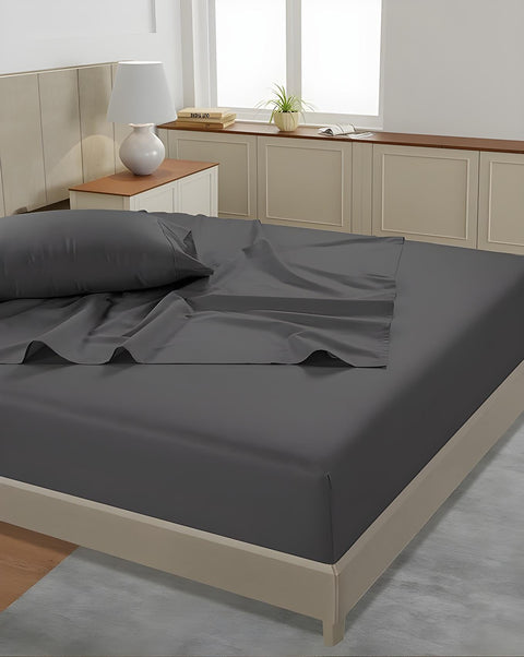 Lane Linen 500TC 100% Cotton Caligo Queen Fitted Satin Sheet Set - Charcoal