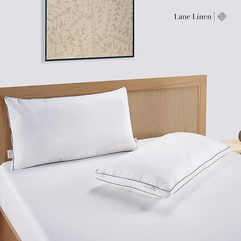 LANE LINEN Gusseted Soft Bed Pillows Standard Size Set of 2 for Sleeping, Back, Stomach or Side Sleepers, Down Alternative, White - 51 cm x 66 cm - Lane Linen