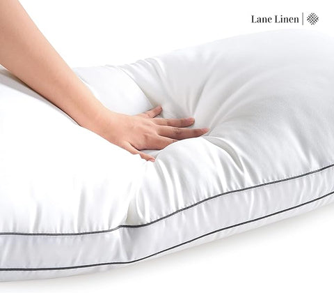 LANE LINEN Gusseted Soft Bed Pillows Standard Size Set of 2 for Sleeping, Back, Stomach or Side Sleepers, Down Alternative, White - 51 cm x 66 cm - Lane Linen