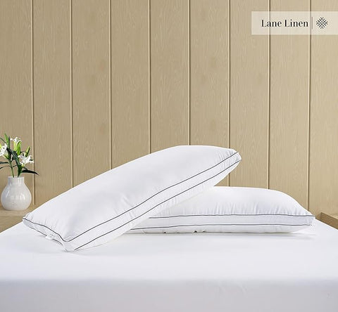 LANE LINEN Gusseted Soft Bed Pillows Standard Size Set of 2 for Sleeping, Back, Stomach or Side Sleepers, Down Alternative, White - 51 cm x 66 cm - Lane Linen