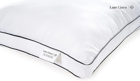 LANE LINEN Gusseted Soft Bed Pillows Standard Size Set of 2 for Sleeping, Back, Stomach or Side Sleepers, Down Alternative, White - 51 cm x 66 cm - Lane Linen
