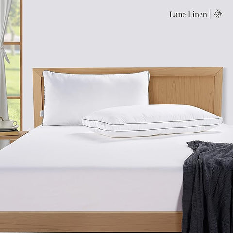 LANE LINEN Gusseted Soft Bed Pillows Standard Size Set of 2 for Sleeping, Back, Stomach or Side Sleepers, Down Alternative, White - 51 cm x 66 cm - Lane Linen