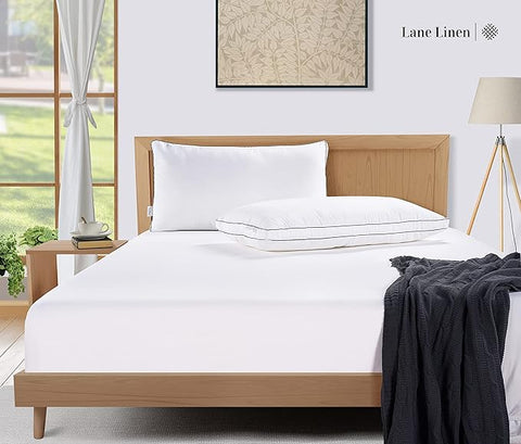 LANE LINEN Gusseted Soft Bed Pillows Standard Size Set of 2 for Sleeping, Back, Stomach or Side Sleepers, Down Alternative, White - 51 cm x 66 cm - Lane Linen