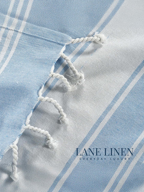 LANE LINEN 100% Cotton Pack of 2 Hammam Towels, Pre-Washed Quick Dry Sand Free Beach Towels For Adults - Modern, Rectangular, 39" x 71" - Sky Blue