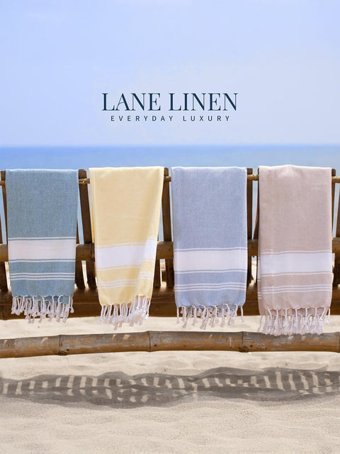 LANE LINEN 100% Cotton Pack of 2 Hammam Towels, Pre-Washed Quick Dry Sand Free Beach Towels For Adults - Modern, Rectangular, 39" x 71" - Sky Blue