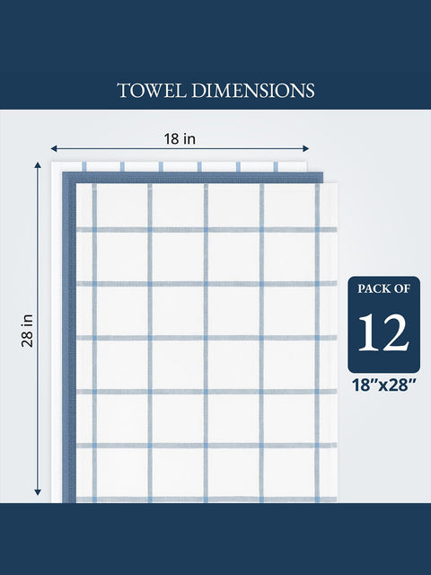 LANE LINEN Cotton Kitchen Towels and Dish Cloths Set, 12-Pack – Absorbent, Quick-Drying  18" x 28", Soft, Premium Hand and Tea Towels - Indigo