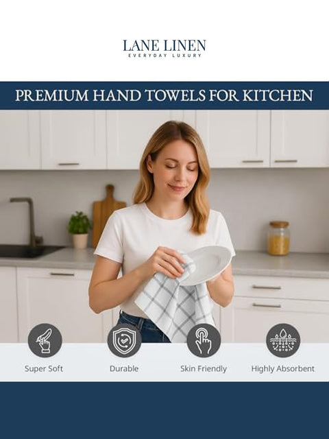 LANE LINEN Cotton Kitchen Towels and Dish Cloths Set, 12-Pack – Absorbent, Quick-Drying  18" x 28", Soft, Premium Hand and Tea Towels - Grey