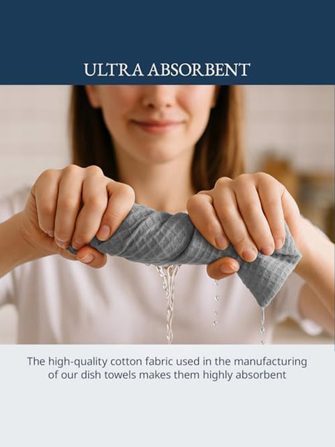 LANE LINEN Cotton Kitchen Towels and Dish Cloths Set, 12-Pack – Absorbent, Quick-Drying  18" x 28", Soft, Premium Hand and Tea Towels - Grey