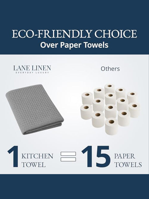 LANE LINEN Cotton Kitchen Towels and Dish Cloths Set, 12-Pack – Absorbent, Quick-Drying  18" x 28", Soft, Premium Hand and Tea Towels - Grey