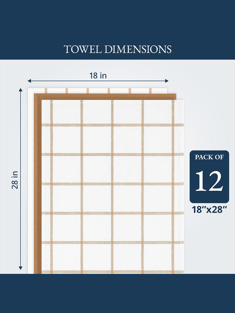 LANE LINEN Cotton Kitchen Towels and Dish Cloths Set, 12-Pack – Absorbent, Quick-Drying  18" x 28", Soft, Premium Hand and Tea Towels - Beige