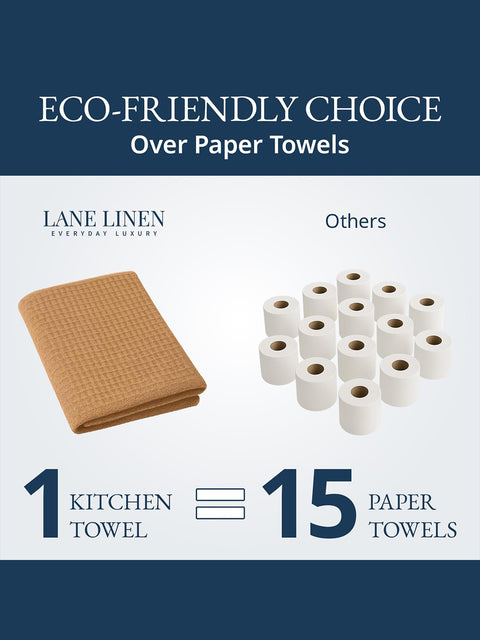 LANE LINEN Cotton Kitchen Towels and Dish Cloths Set, 12-Pack – Absorbent, Quick-Drying  18" x 28", Soft, Premium Hand and Tea Towels - Beige