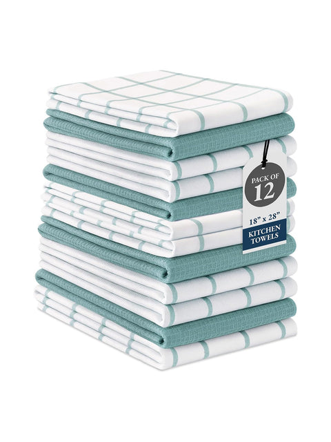LANE LINEN Cotton Kitchen Towels and Dish Cloths Set, 12-Pack – Absorbent, Quick-Drying  18" x 28", Soft, Premium Hand and Tea Towels - Aqua