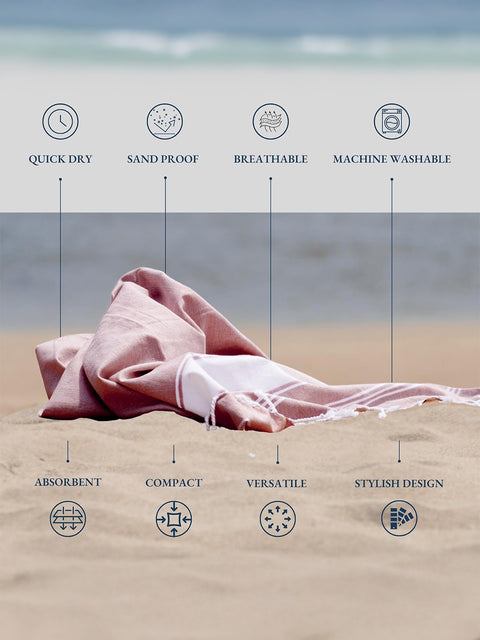 LANE LINEN 100% Cotton Pack of 2 Hammam Towels, Pre-Washed Quick Dry Sand Free Beach Towels For Adults - Modern, Rectangular, 39" x 71" - Wistful Mauve