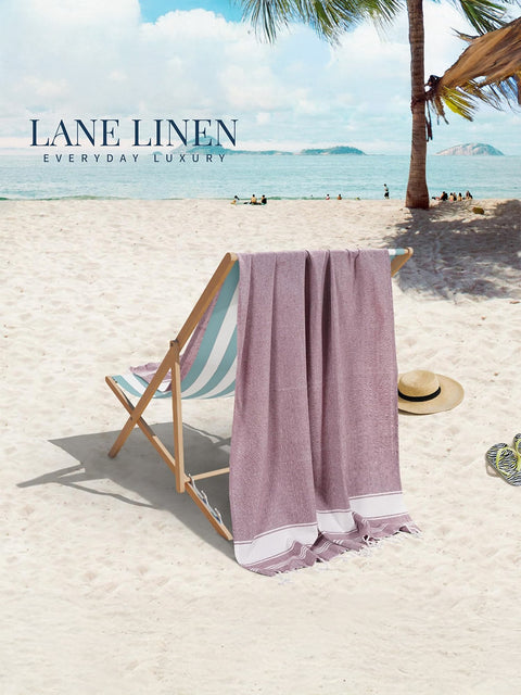 LANE LINEN 100% Cotton Pack of 2 Hammam Towels, Pre-Washed Quick Dry Sand Free Beach Towels For Adults - Modern, Rectangular, 39" x 71" - Wistful Mauve