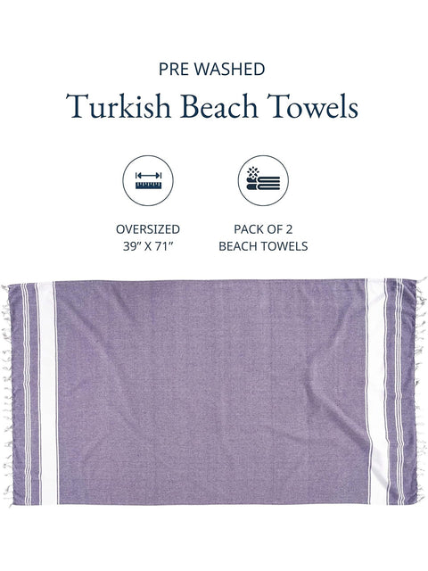 LANE LINEN 100% Cotton Pack of 2 Hammam Towels, Pre-Washed Quick Dry Sand Free Beach Towels For Adults - Modern, Rectangular, 39" x 71" - Regal Orchid