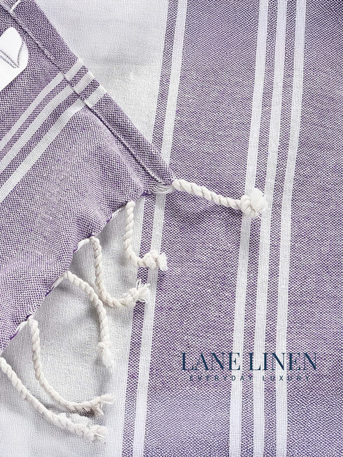 LANE LINEN 100% Cotton Pack of 2 Hammam Towels, Pre-Washed Quick Dry Sand Free Beach Towels For Adults - Modern, Rectangular, 39" x 71" - Regal Orchid