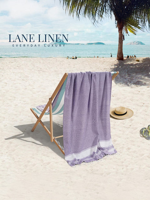 LANE LINEN 100% Cotton Pack of 2 Hammam Towels, Pre-Washed Quick Dry Sand Free Beach Towels For Adults - Modern, Rectangular, 39" x 71" - Regal Orchid