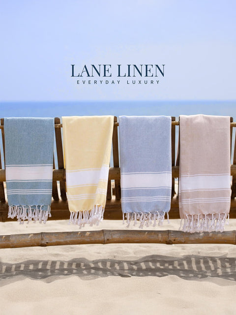 LANE LINEN 100% Cotton Pack of 2 Hammam Towels, Pre-Washed Quick Dry Sand Free Beach Towels For Adults - Modern, Rectangular, 39" x 71" - Alloy