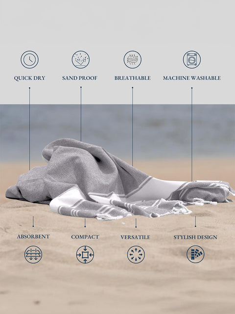 LANE LINEN 100% Cotton Pack of 2 Hammam Towels, Pre-Washed Quick Dry Sand Free Beach Towels For Adults - Modern, Rectangular, 39" x 71" - Alloy