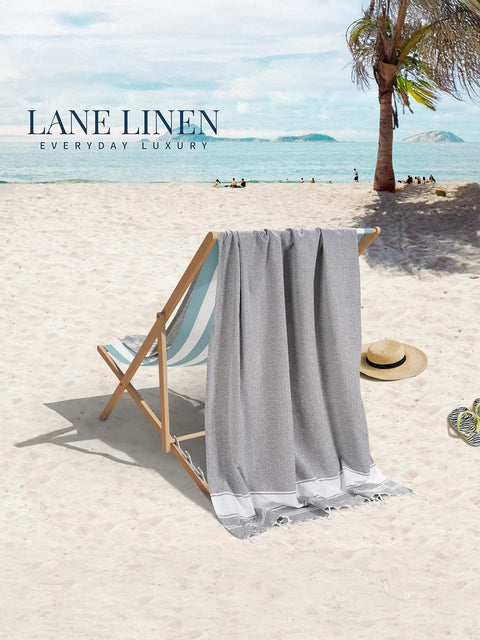 LANE LINEN 100% Cotton Pack of 2 Hammam Towels, Pre-Washed Quick Dry Sand Free Beach Towels For Adults - Modern, Rectangular, 39" x 71" - Alloy