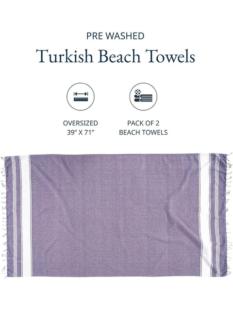 LANE LINEN 100% Cotton Pack of 2 Hammam Towels, Pre-Washed Quick Dry Sand Free Beach Towels For Adults - Modern, Rectangular, 39" x 71" - Day Break