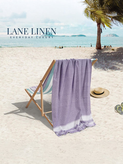 LANE LINEN 100% Cotton Pack of 2 Hammam Towels, Pre-Washed Quick Dry Sand Free Beach Towels For Adults - Modern, Rectangular, 39" x 71" - Day Break