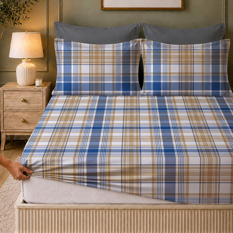Symphony Vol 2 | 100% Cotton Sheet Set | Soft & Breathable Fabric | 3 Piece (1 Bedsheet + 2 Pillow Covers) | Super King Fitted Bed Sheet Set