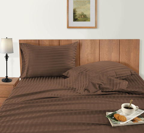 lane linen 100% egyptian cotton stripe king size bedsheet set - 800 tc, 5 Pc bedding set (1 bedsheet with 4 pillow case) - luxury satin weave cotton sheets (2.74m x 2.74m)#color_brown