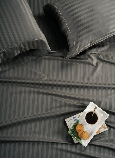 Charcoal Colour Bedsheet 800TC Soft Texture, Bedsheet Stripe King 800TC
