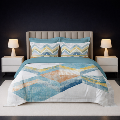 Pixel | 100% Cotton 250 TC Digitally Printed Sheet Set | 3 Piece (1 Bedsheet + 2 Pillow Cover) |Oeko-TEX Certified - King Size Bed Sheet Set