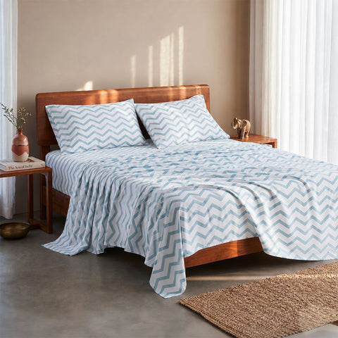 Organica | 100% organic Cotton Sheet Set | Soft & Breathable Fabric | 3 Piece (1 Bedsheet + 2 Pillow Covers) | Percale Weave | GOTS Certified - Super King Fitted Printed Bed Sheet Set