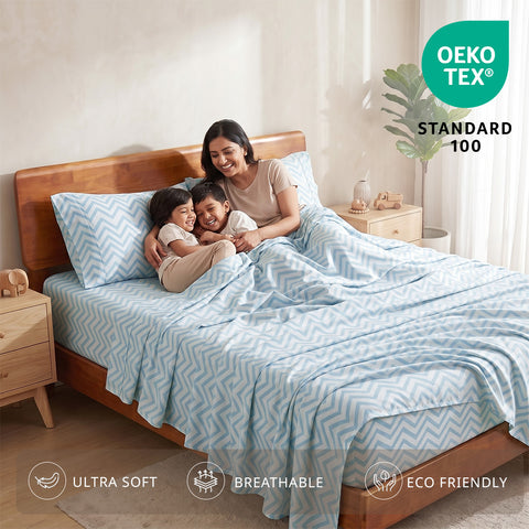Organica | 100% organic Cotton Sheet Set | Soft & Breathable Fabric | 3 Piece (1 Bedsheet + 2 Pillow Covers) | Percale Weave | GOTS Certified - Super King Fitted Printed Bed Sheet Set