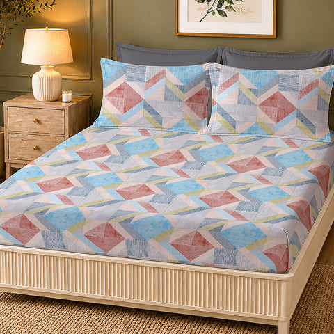 Symphony Vol 2 | 100% Cotton Sheet Set | Soft & Breathable Fabric | 3 Piece (1 Bedsheet + 2 Pillow Covers) | Super King Fitted Bed Sheet Set