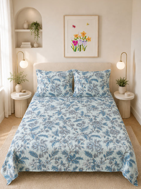 Symphony Vol 2 | 100% Cotton Sheet Set | Soft & Breathable Fabric | 3 Piece (1 Bedsheet + 2 Pillow Covers) | Super King Bed Sheet Set