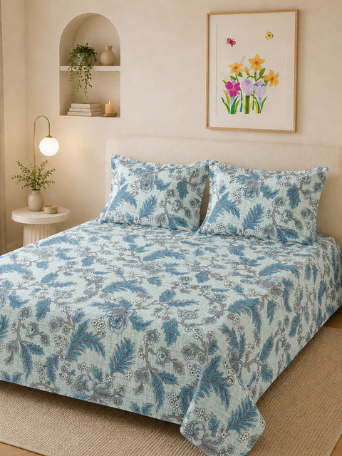 Symphony Vol 2 | 100% Cotton Sheet Set | Soft & Breathable Fabric | 3 Piece (1 Bedsheet + 2 Pillow Covers) | Super King Bed Sheet Set