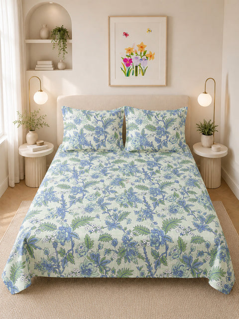 Symphony Vol 2 | 100% Cotton Sheet Set | Soft & Breathable Fabric | 3 Piece (1 Bedsheet + 2 Pillow Covers) | Super King Bed Sheet Set