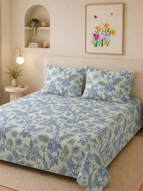 Symphony Vol 2 | 100% Cotton Sheet Set | Soft & Breathable Fabric | 3 Piece (1 Bedsheet + 2 Pillow Covers) | Super King Bed Sheet Set
