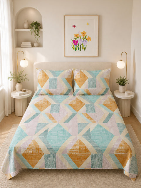 Symphony Vol 2 | 100% Cotton Sheet Set | Soft & Breathable Fabric | 3 Piece (1 Bedsheet + 2 Pillow Covers) | Super King Bed Sheet Set