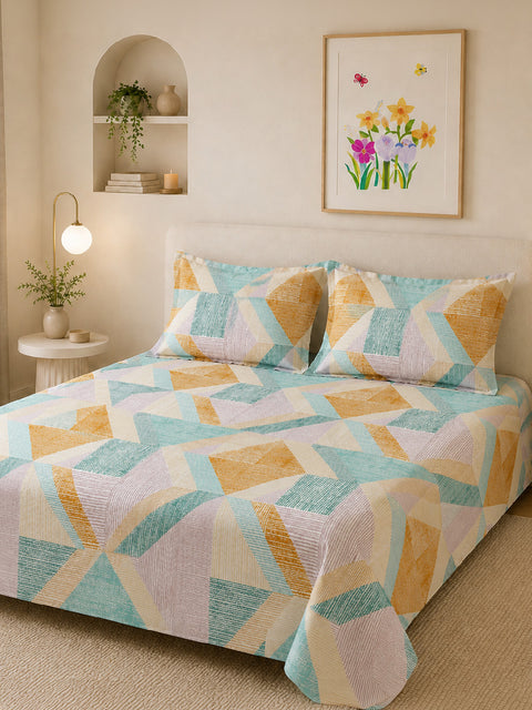 Symphony Vol 2 | 100% Cotton Sheet Set | Soft & Breathable Fabric | 3 Piece (1 Bedsheet + 2 Pillow Covers) | Super King Bed Sheet Set
