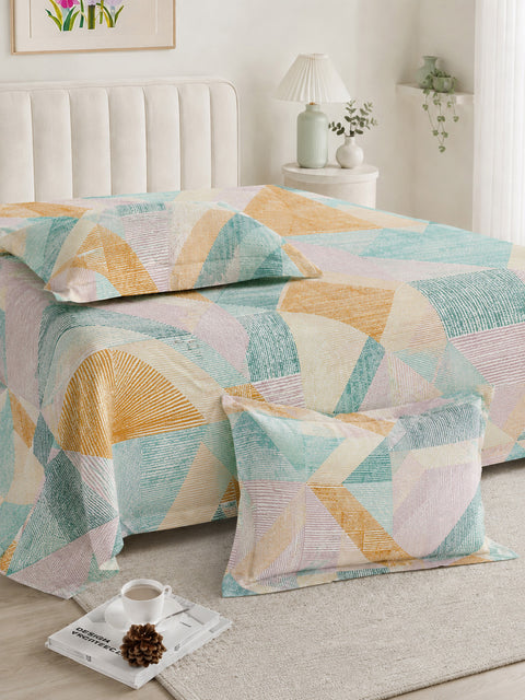 Symphony Vol 2 | 100% Cotton Sheet Set | Soft & Breathable Fabric | 3 Piece (1 Bedsheet + 2 Pillow Covers) | Super King Bed Sheet Set