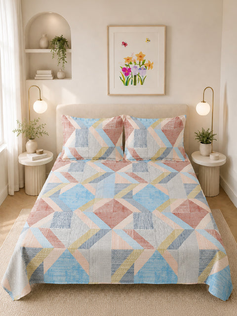 Symphony Vol 2 | 100% Cotton Sheet Set | Soft & Breathable Fabric | 3 Piece (1 Bedsheet + 2 Pillow Covers) | Super King Bed Sheet Set