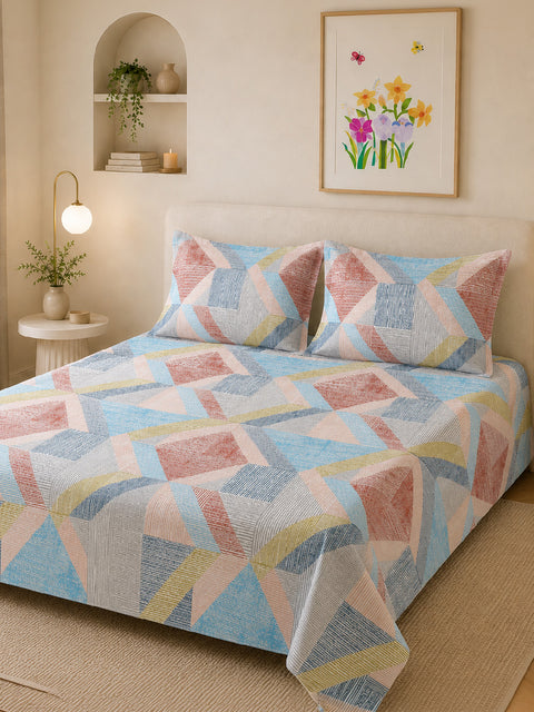 Symphony Vol 2 | 100% Cotton Sheet Set | Soft & Breathable Fabric | 3 Piece (1 Bedsheet + 2 Pillow Covers) | Super King Bed Sheet Set