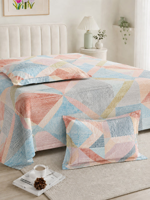 Symphony Vol 2 | 100% Cotton Sheet Set | Soft & Breathable Fabric | 3 Piece (1 Bedsheet + 2 Pillow Covers) | Super King Bed Sheet Set